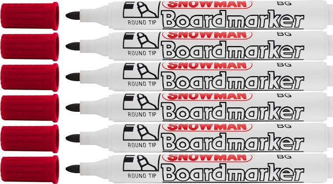 6x Marker suchościeralny Snowman Boardmarker, okrągła, 1.5-3mm, czerwony