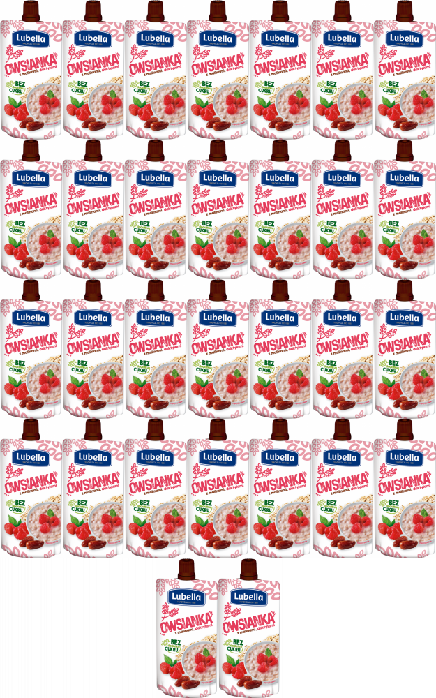 36x Mus owsianka Lubella, maliny, daktyle, bez cukru, 100g