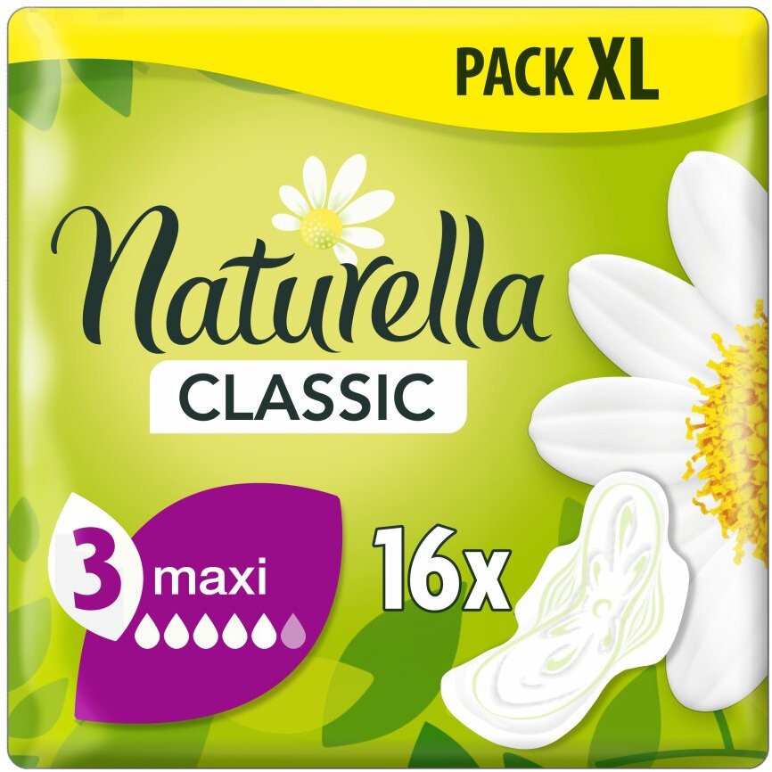 Podpaski Naturella Camomile Classic Maxi, ze skrzydełkami, 16 sztuk