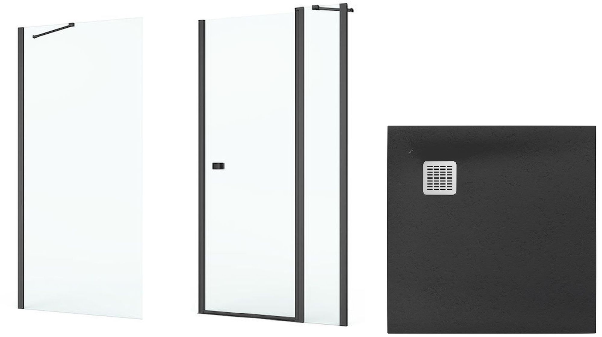 Zestaw Roca Capital kabina prysznicowa 90x90 cm kwadratowa MaxiClean z brodzikiem Terran onyks (AM4609016M, AM4409016M, AP10338438401640)