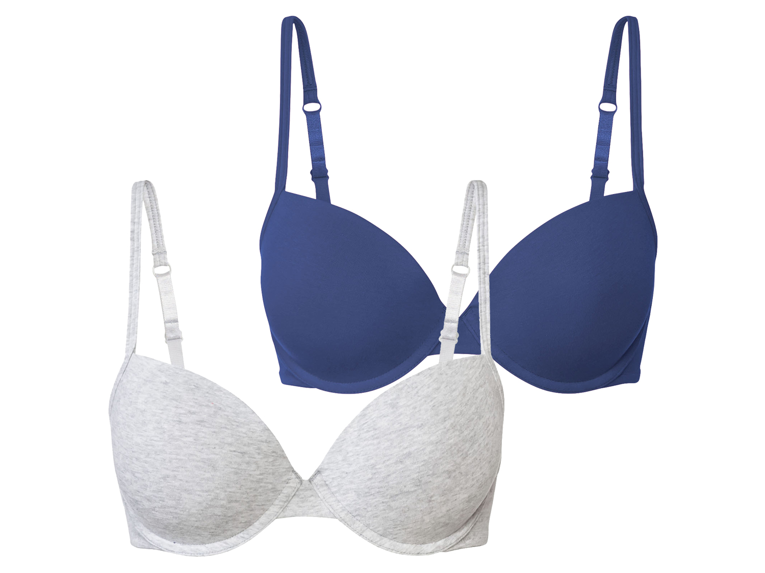 esmara Biustonosze push up z bawełną, 2 sztuki 75B, Granatowy/jasnoszary