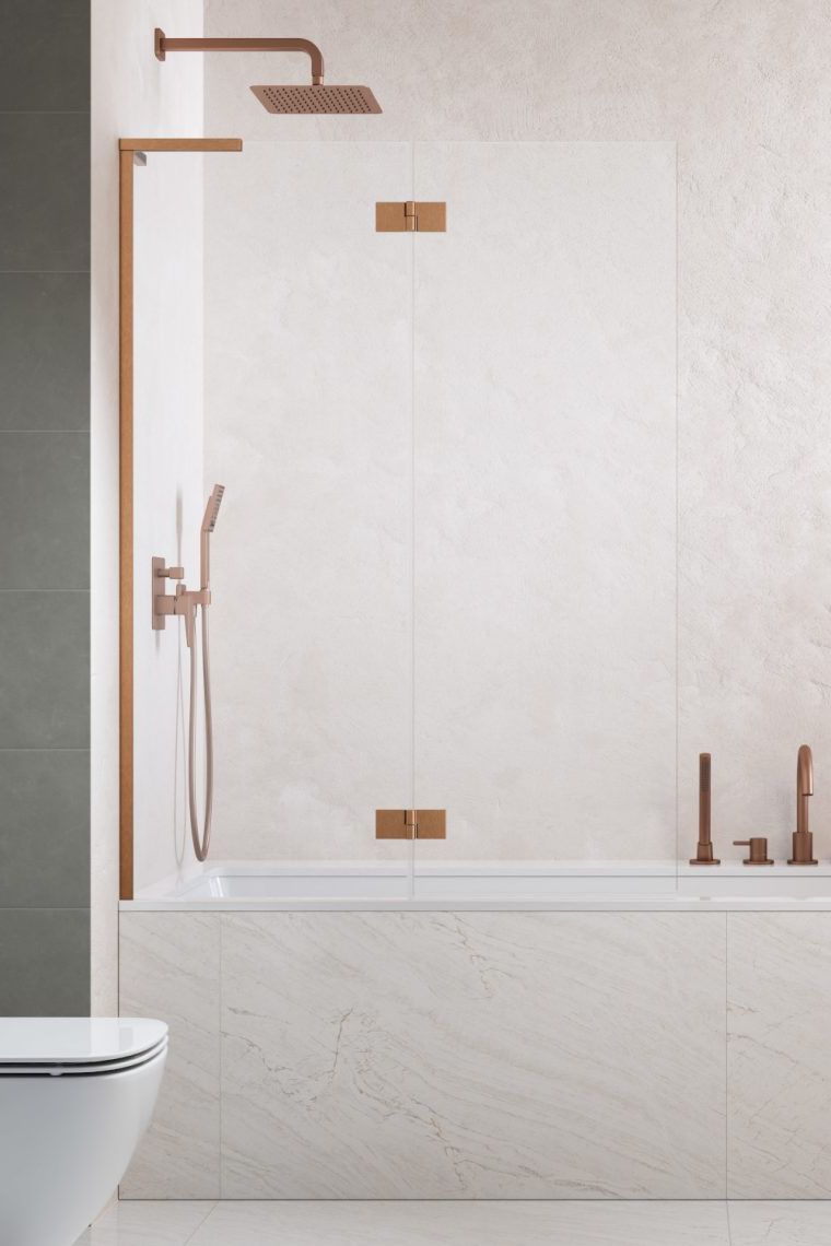 Darmowa Dostawa - Parawan nawannowy 100 cm 2-częściowy miedź szczotkowany/szkło przezroczyste Radaway Essenza 8 SL Brushed Copper PND II 105001009301L