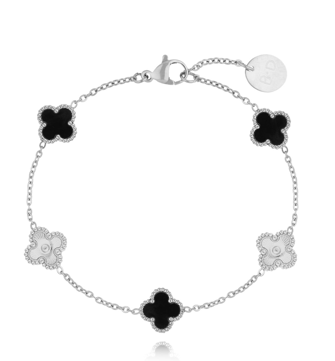 Bransoletka z czranymi koniczynkami srebrna Clovers BSY0197