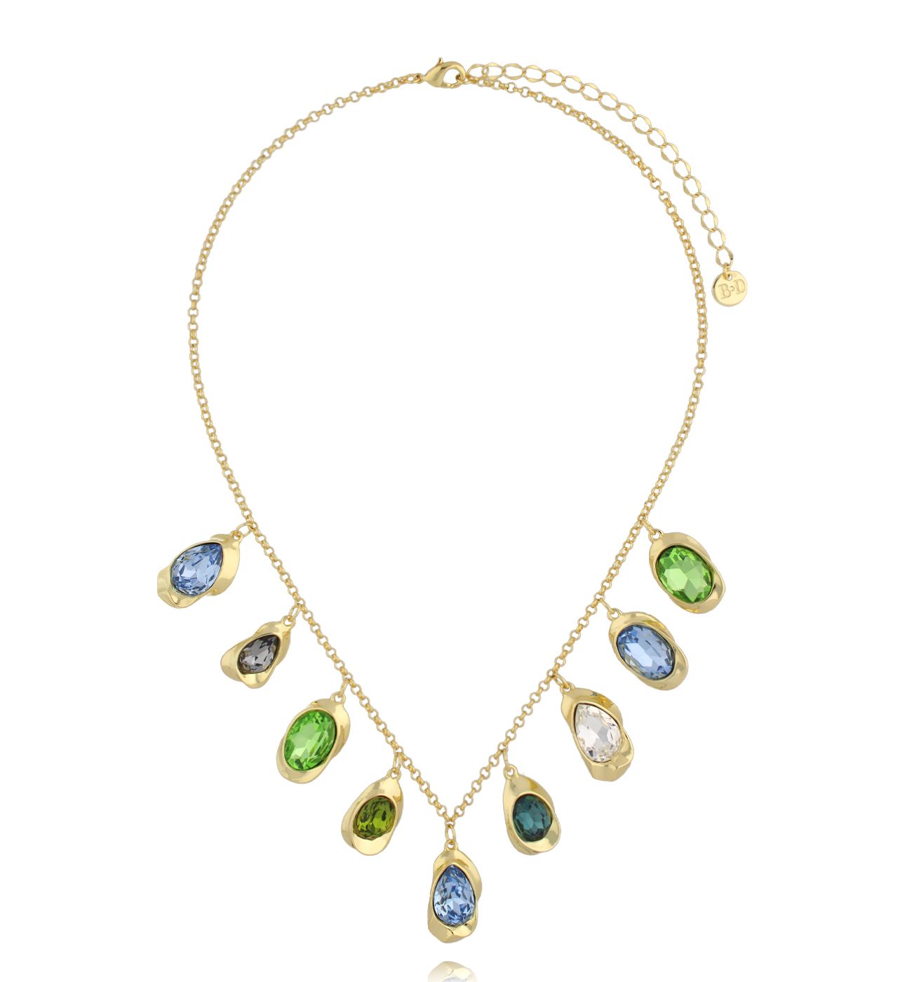 Naszyjnik z kolorowymi kryształami w złotej oprawie NS0375