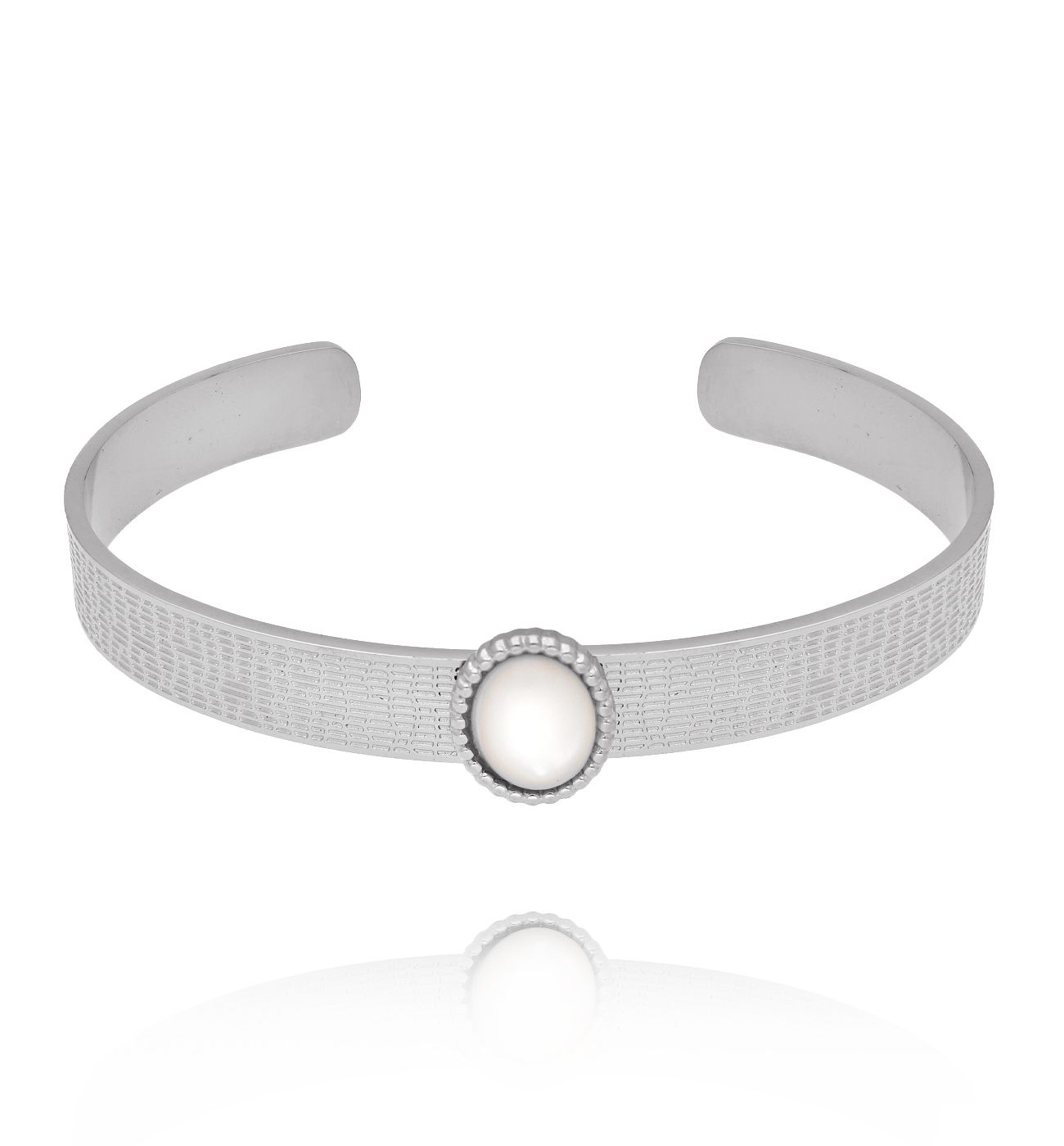 Bransoleta srebrna open cuff z masą perłową BSY0475 - By Dziubeka