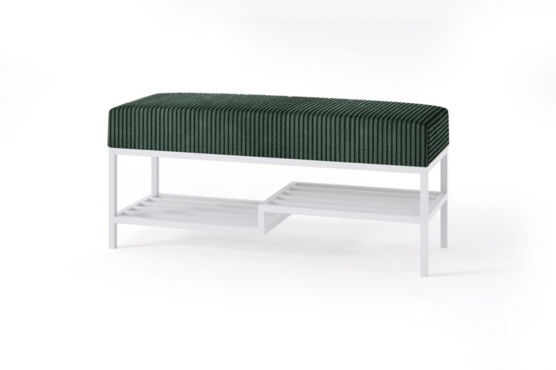 Ławka tapicerowana z półką Bettso Mello 80 cm w tkaninie poso na białym stelażu zielony 1szt.