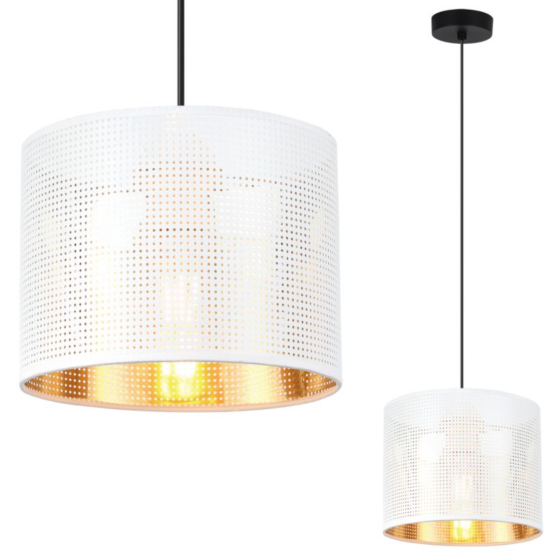 Lampa sufitowa wisząca Light Home LH Asti 1x E27 60W biały/złoty klosz podstawa czarna 20cm 1szt.