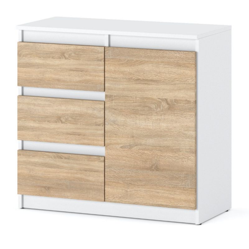 Komoda Hurtownia-Mebli Szuflady 3 Agnes 1D3SZ 80cm Biały Mat Dąb Sonoma 80x35x75 cm 1szt.