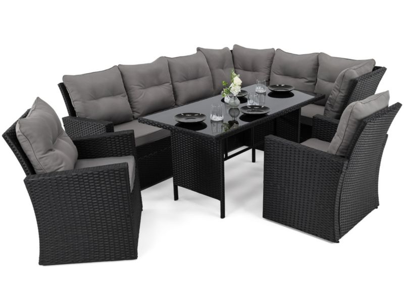 Zestaw mebli ogrodowych MebleMWM MALAGA technorattan czarny poduszki szary 01 1 kpl