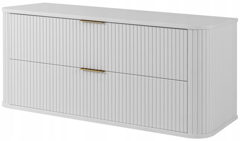 Szafka pod umywalkę Furnidea 120 cm wisząca ryflowana z szufladami biała GLAMOUR 1 szt.