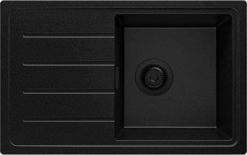 Zlewozmywak Kopenhaga Easy PRIMAGRAN Nablatowy 70x44cm do szafki od 45cm, Cały Czarny + Syfon, S041, 1 szt.