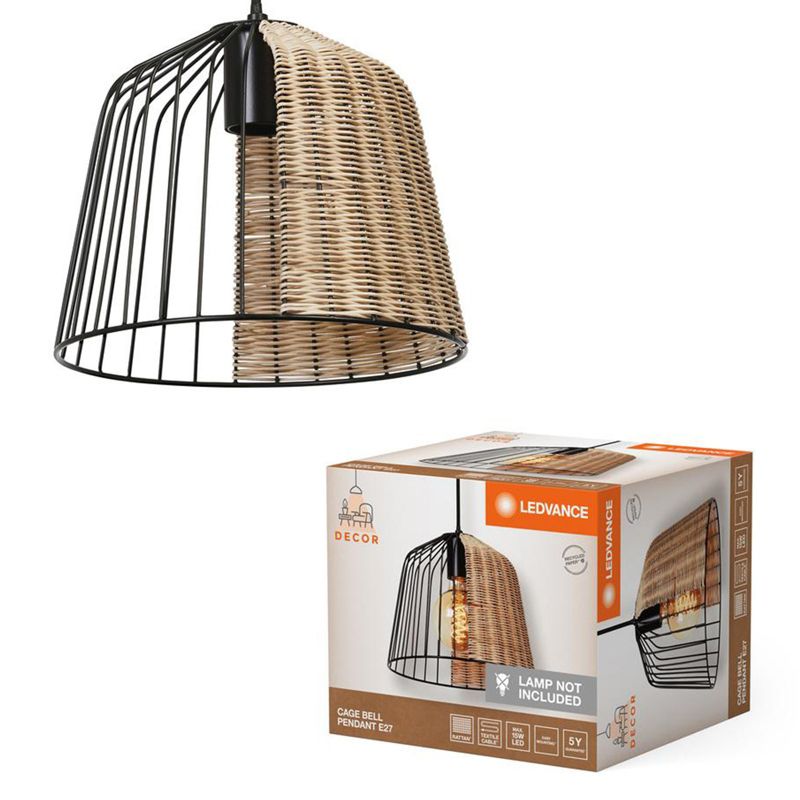 Lampa Sufitowa Leedvance Wisząca Dekoracyjna E27 Zwis Czarny Brązowy Rattan 1 szt.