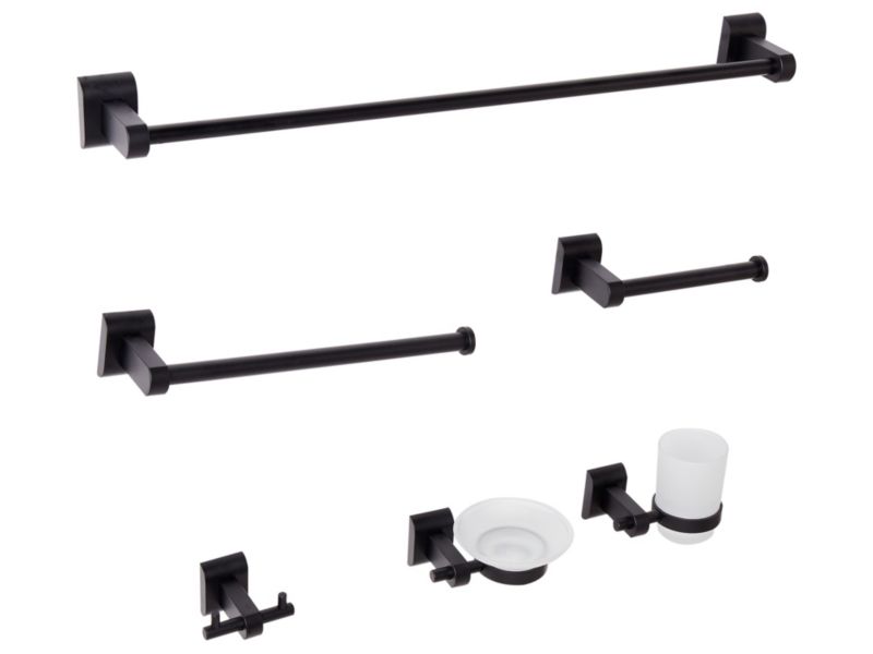 Zestaw akcesoriów toaletowych 6 elementów Talara Z uchwytami i haczykami na ręczniki Czarny 1 kpl