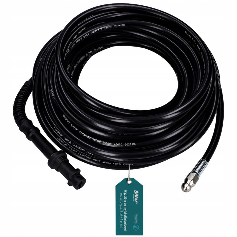 Wąż do czyszczenia kanalizacji, Sillar, z dyszą 3+1, zamiennik do myjek Karcher K2 K3 K4 K5 K6, 20m, 1szt