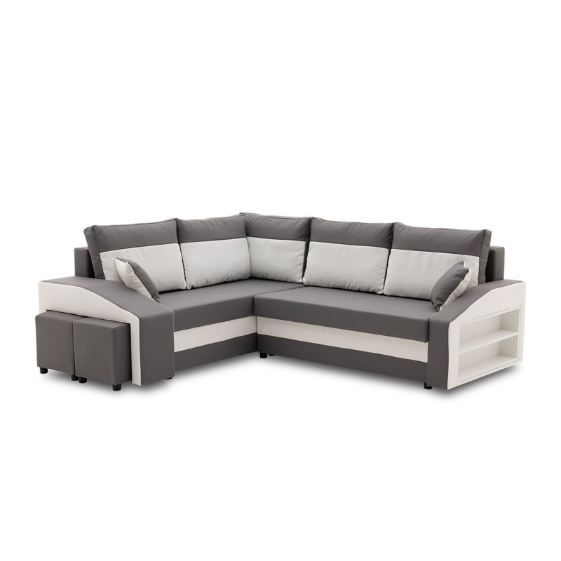 Narożnik TYLETEGOTU do salonu lewy pufy w lewym LUSSO mikrofaza szary biały 1 szt