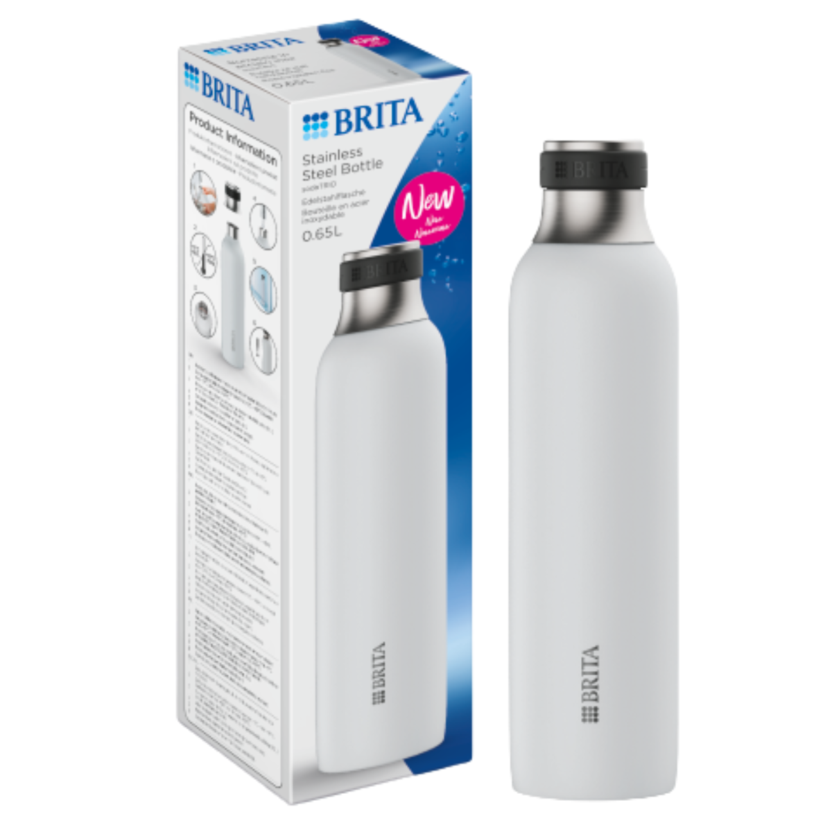 BRITA Soda TRIO butelka biała 0,6 l ze stali nierdzewnej do gazowania wody.