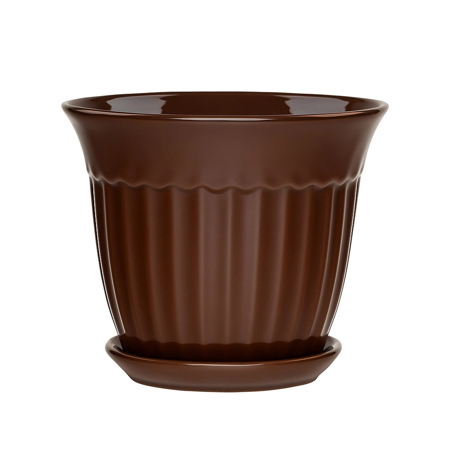 Doniczka z podstawką Xena brąz połysk - 12 cm