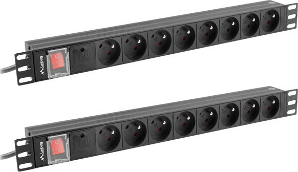 2x Listwa zasilająca Lanberg Rack PDU 19", 2m, 8 gniazd, czarny