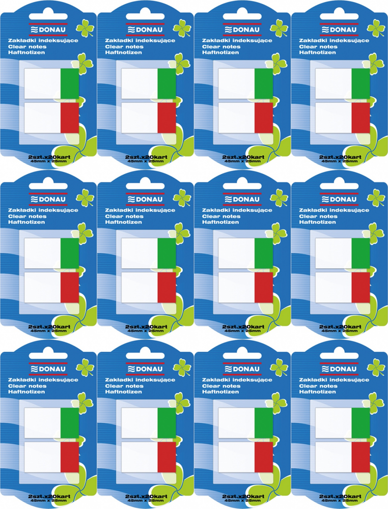 12x Zakładki samoprzylepne Donau proste, indeksujące, folia, półtransparentne, 25x45mm, 40 sztuk, mix kolorów