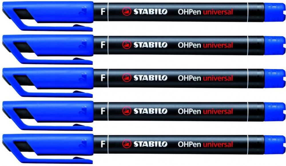 5x foliopis Stabilo, OHPen, okrągła, 0.7mm (F), niebieski