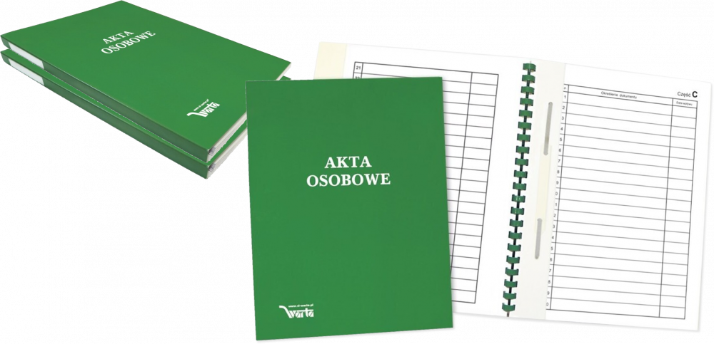 2x Teczka do akt osobowych Warta, A4, z bindą wewnętrzną, niezadrukowana, ABCDE, zielony