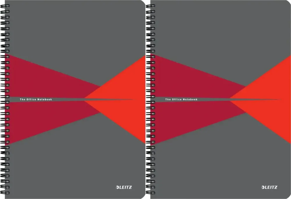 2x Kołonotatnik Leitz Office, A4, w kratkę, 90 kartek, okładka kartonowa, szaro-czerwony