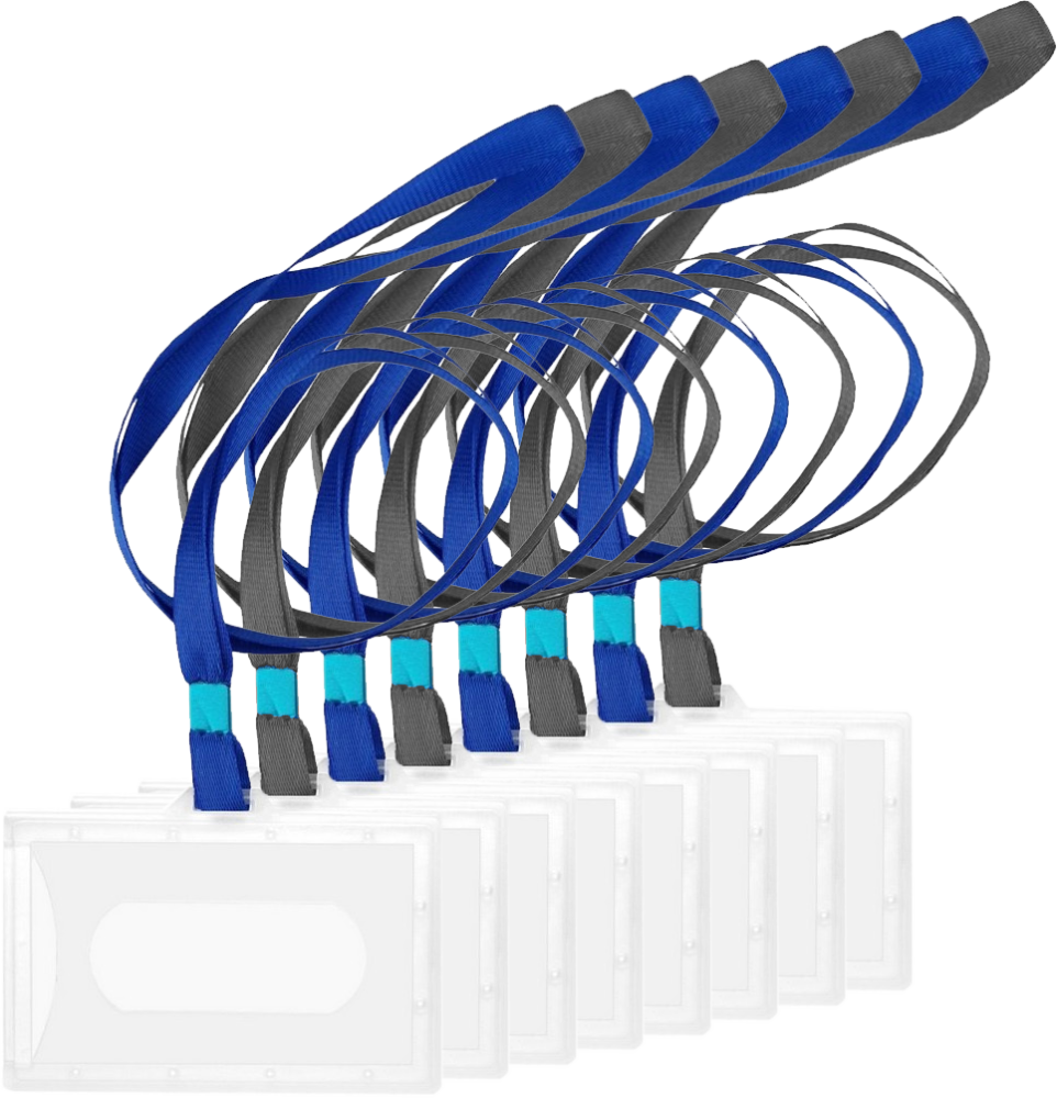 3x Identyfikator D.Rect, z taśmą, 92x59mm, 50 sztuk, przezroczysty, taśma niebieska/czarna mix