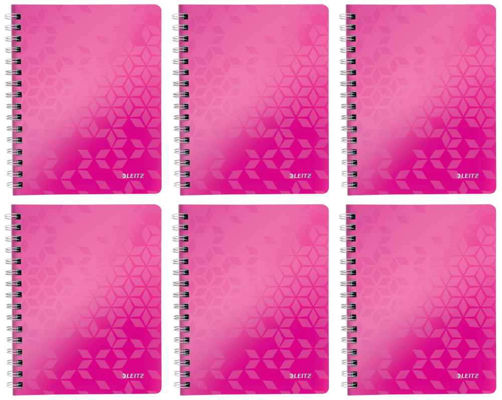 6x Kołonotatnik Leitz Wow, A5, w kratkę, 80 kartek, okładka PP, różowy