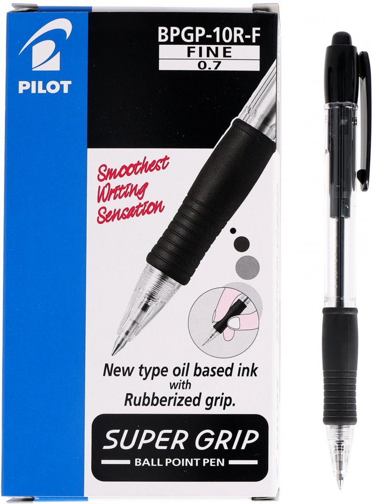 12x Długopis automatyczny Pilot, Super Grip, 0.7mm, czarny