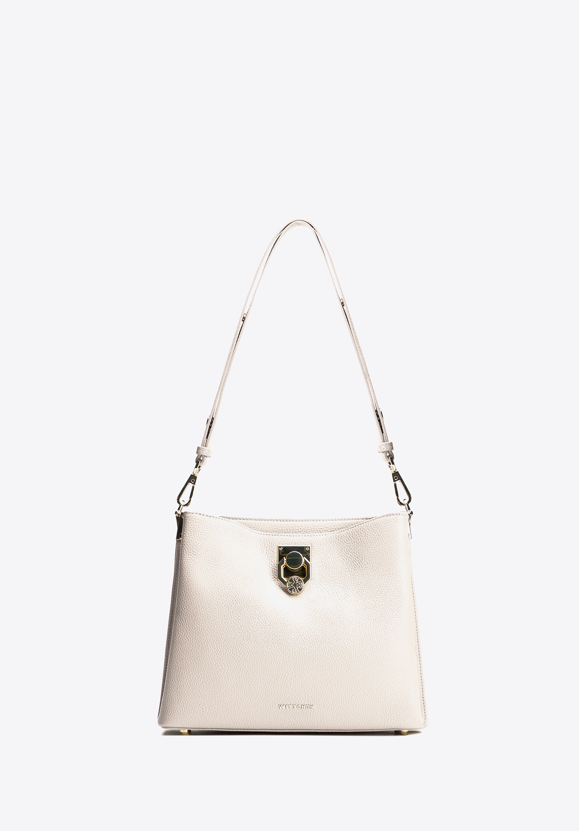 Damska torebka na ramię skórzana z klamrą kremowa