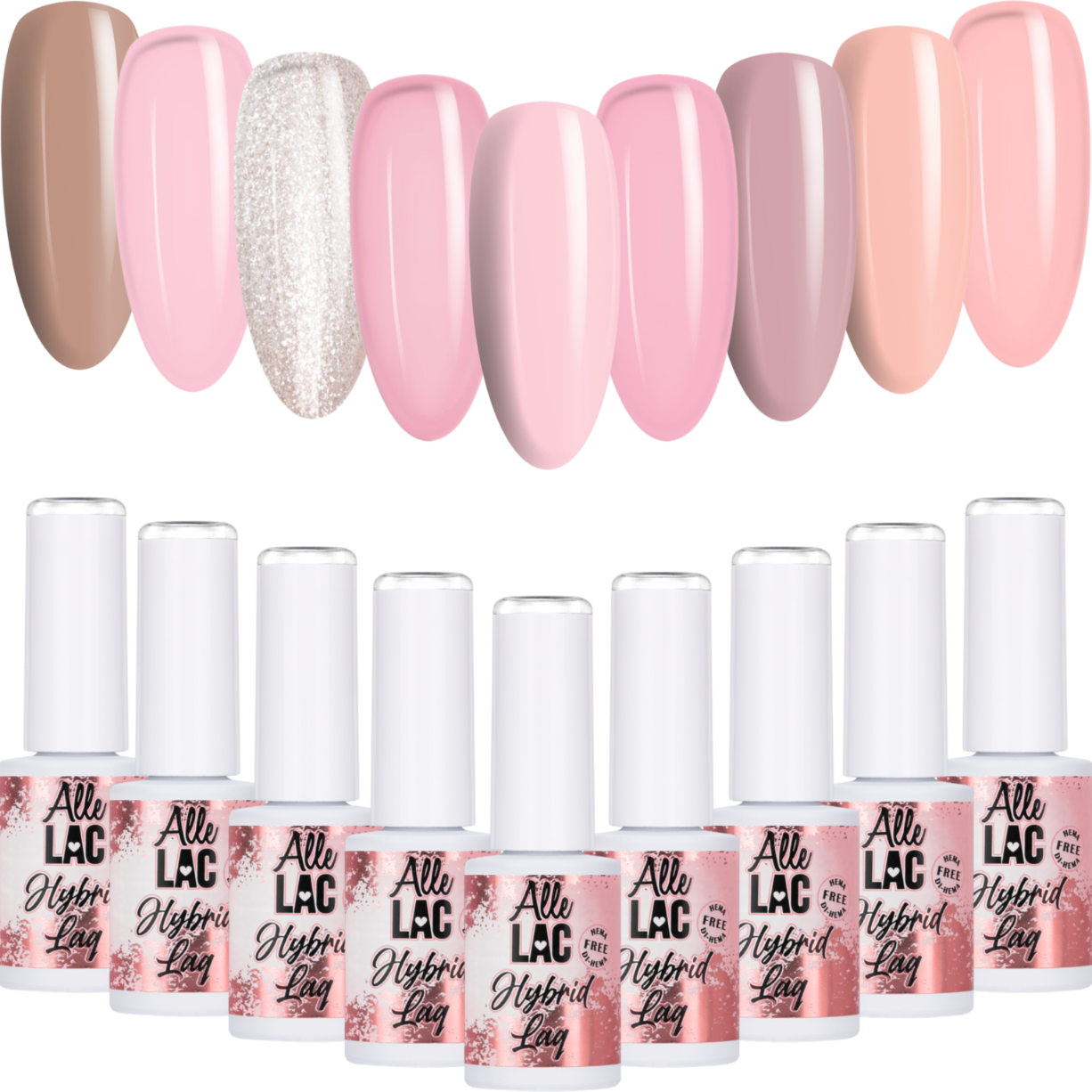 9x Lakier Hybrydowy ALLELAC 6g Nudes 1 ZESTAW 9w1