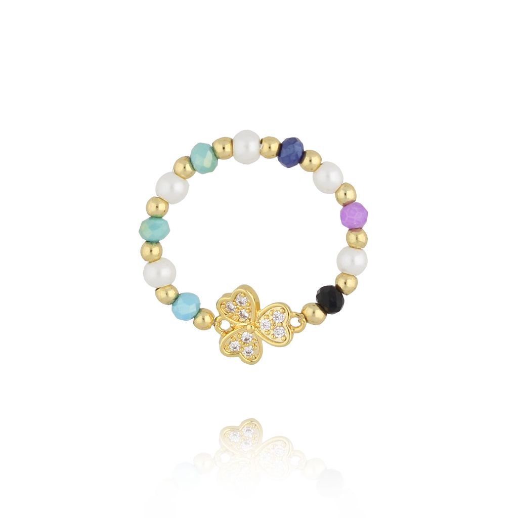 Pierścionek kolorowy z kwaituszkiem z cyrkoniami PSC0623