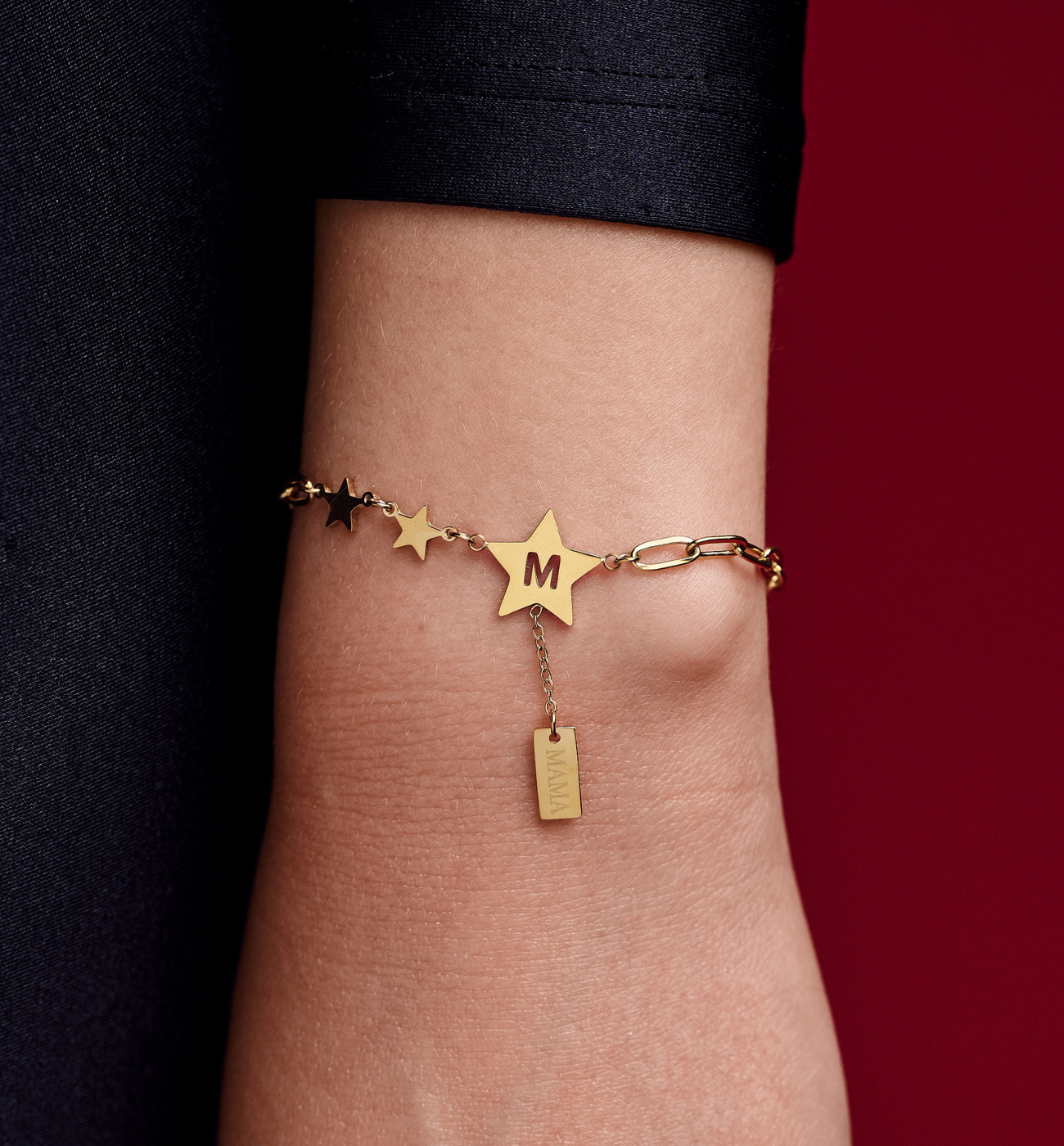 Bransoletka złota z gwiazdkami i napisem MAMA BEA0074