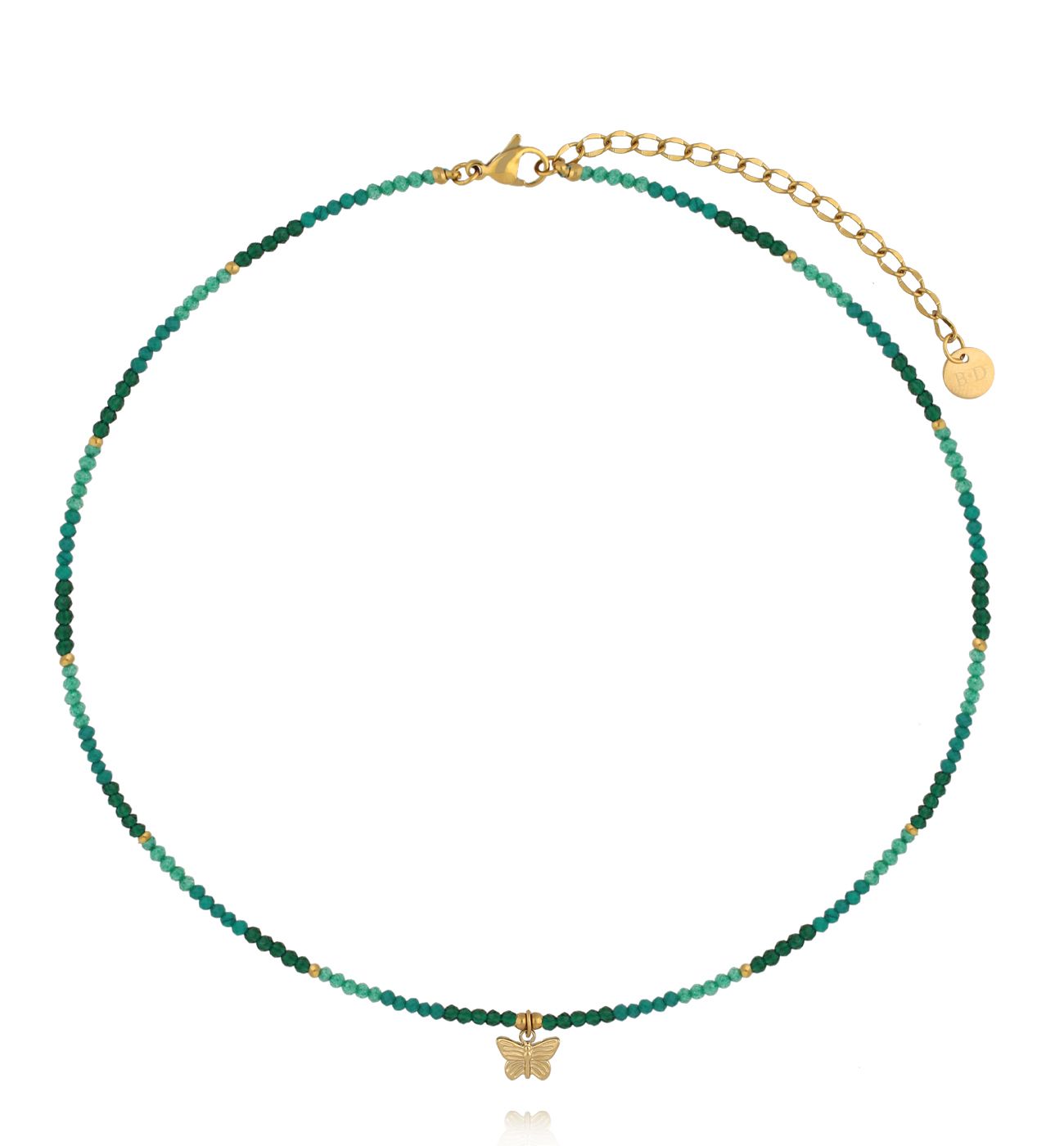 Naszyjnik zielony z zawieszką motylka - By Dziubeka