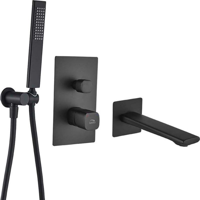 Bateria wannowa Laveo podtynkowa z Zestawem Natryskowym Tores czarna 1 szt.