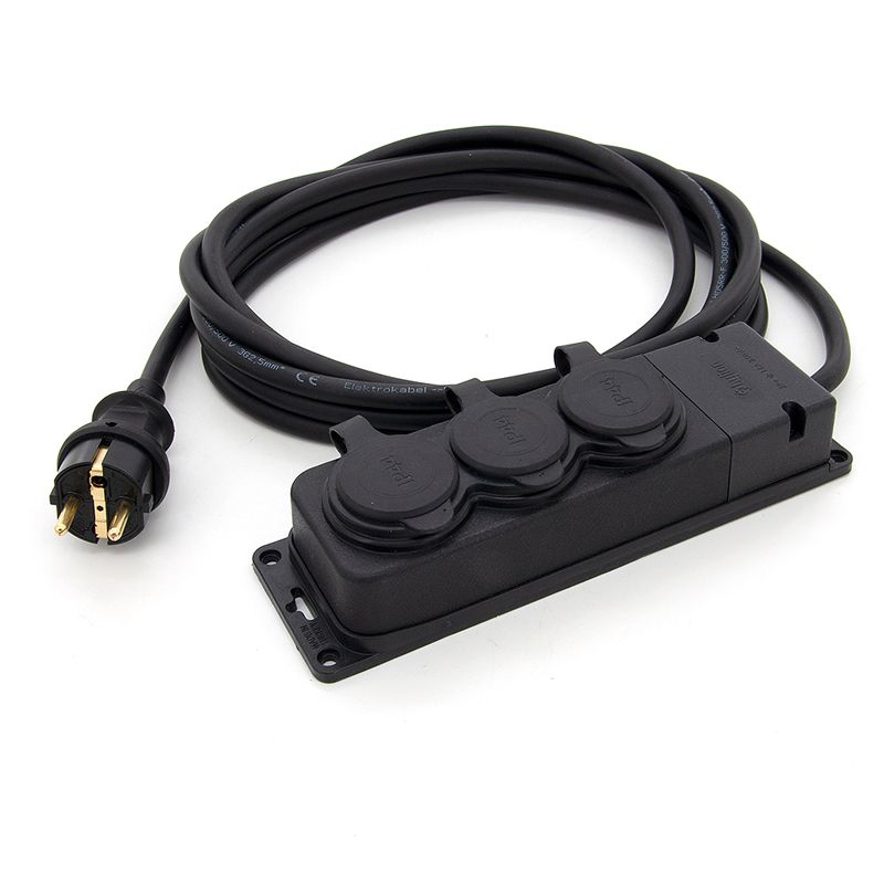 Przedłużacz ogrodowy gumowy ELS Elektrotechnika 2OW16153 3-gniazdowy 16A 230V IP44 H05RR-F 3x2,5mm2, czarny 15 m.