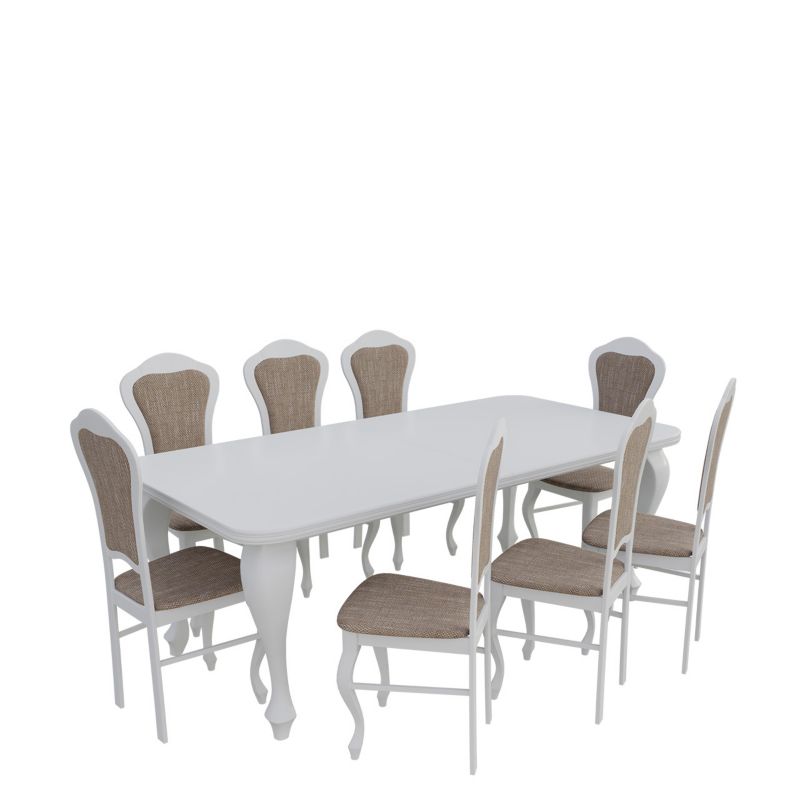 Zestaw RO09 MIRJAN 24 Stół rozkładany S13 100x200/300 + 8 krzeseł K30 biały + jasny brąz 1 kpl.