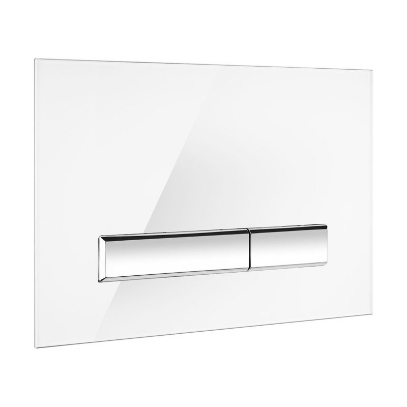 Przycisk spłukujący Oltens Torne, biały/chrom, szkło, do WC, dwudzielny 3/6 l, 1 szt.