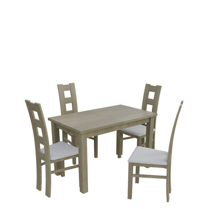 Zestaw RO11 MIRJAN 24 Stół rozkładany S18 70x120/160 + 4 krzesła K42 dąb sonoma + biała ekoskóra 1 kpl.