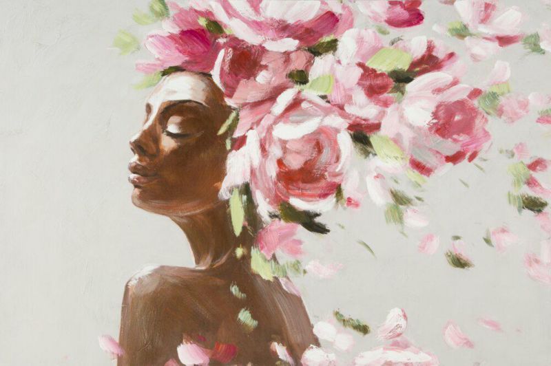 Obraz 567B Eurofirany 60x90 cm postać szaro, różowa ręcznie malowana na płótnie 1 szt.