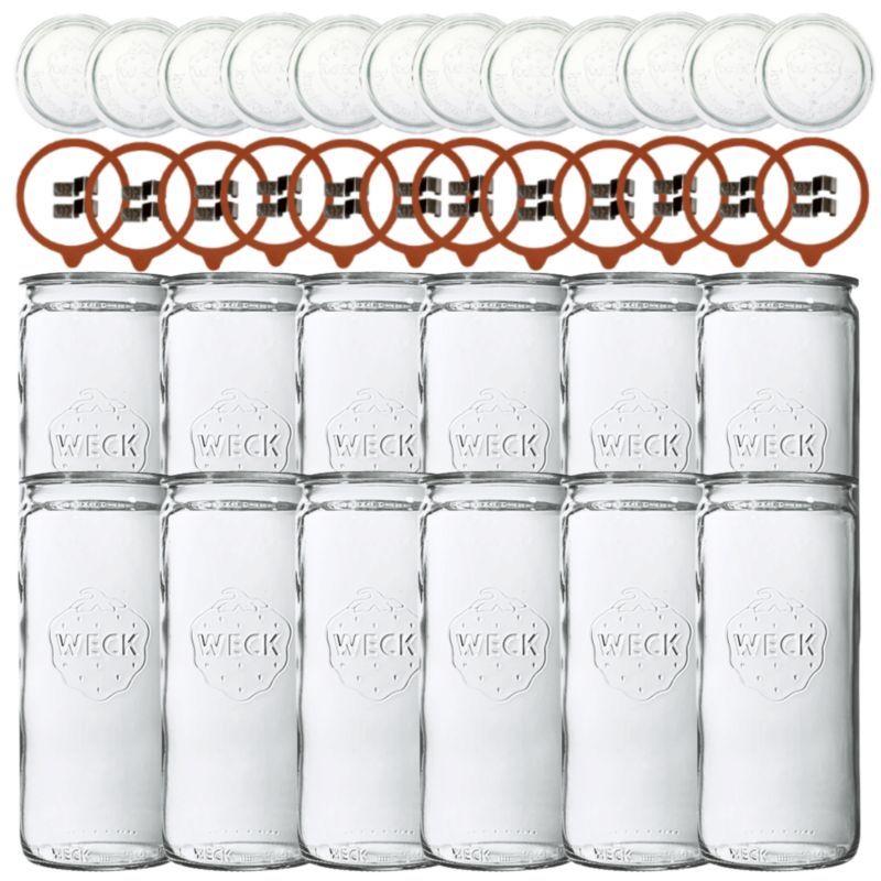 Słoiki MODO24 Weck 1500 ml fi 100 cylinder szklane wieka gumki zapinki 12 kpl.