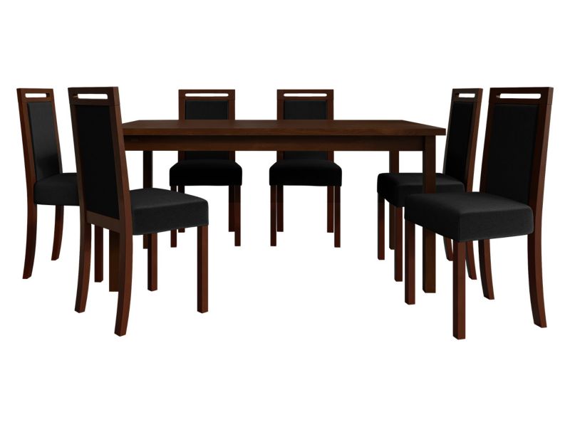 Zestaw DR03 MIRJAN 24 Stół rozkładany Modena II 90x160/200 + 6 krzeseł Roma 5 orzech + czarna tapicerka 1 kpl.