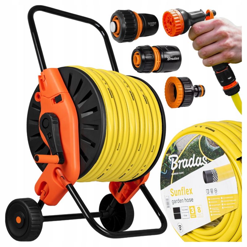 Wózek z wężem ogrodowym Bradas 1/2" 50m ze złączkami i pistoletem 1 kpl.