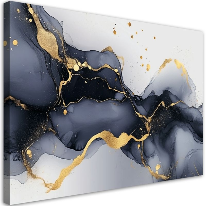 Obraz na płótnie Feeby Czarno Biały Marmur ze Złotem 90x60cm 1szt