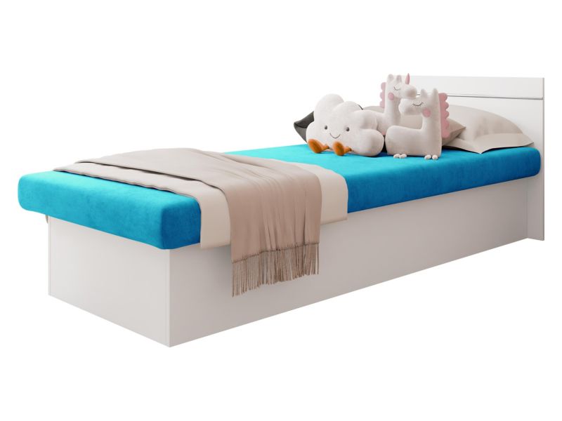 Łóżko jednoosobowe MIRJAN 24 Berta Bis 190x80 bez pojemnika biały + niebieski plusz 1 szt.