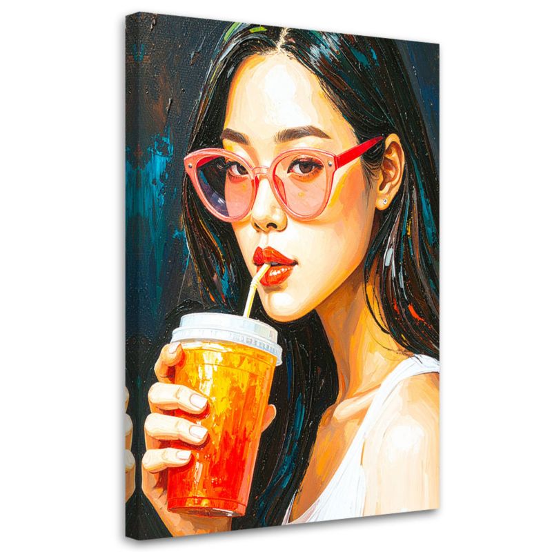 Obraz młodzieżowy Feeby Dziewczyna w okularach pijąca Kawę 40x60cm 1szt