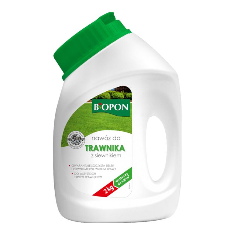 Nawóz Biopon Do Trawnika 2 Kg Granulat W Butelce Z Siewnikiem 1 Szt.
