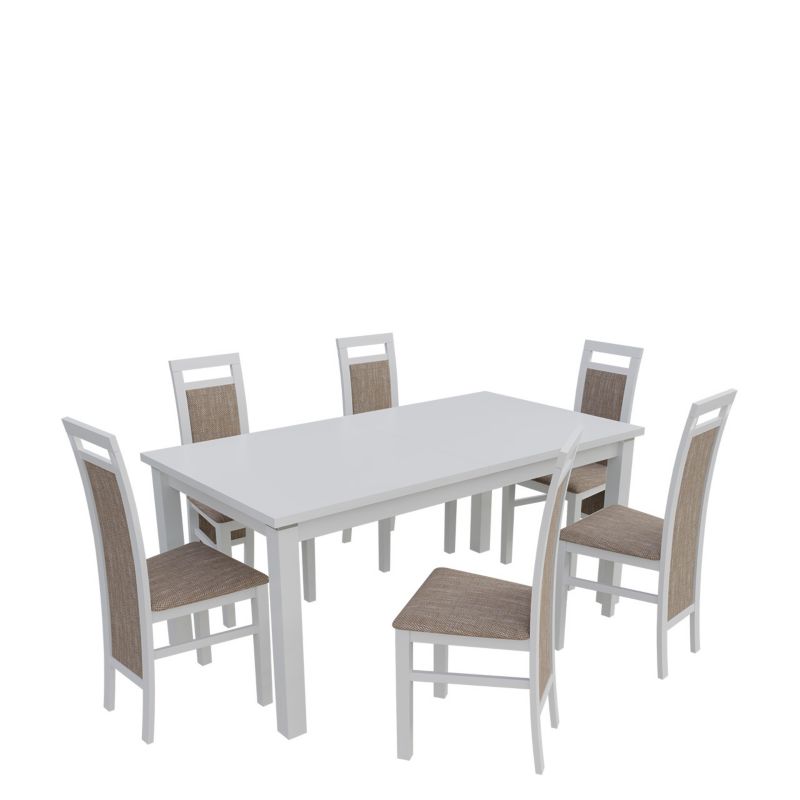 Zestaw RO25 MIRJAN 24 Stół rozkładany S18-L-S 80x160/200 + 6 krzeseł K75 biały + jasny brąz 1 kpl.