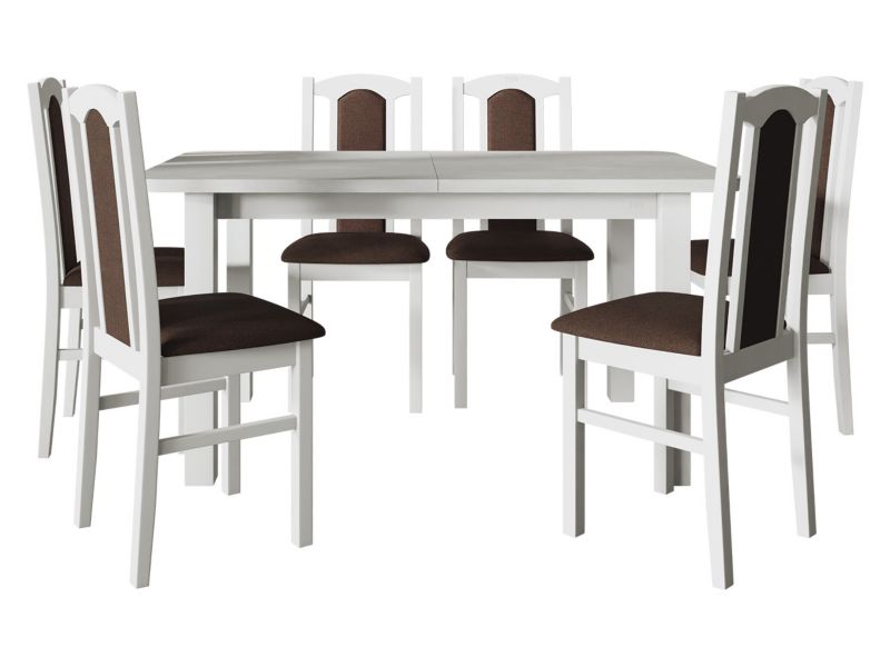 Zestaw DR06 MIRJAN 24 Stół rozkładany Wenus II L 80x140/180 + 6 krzeseł Bos 7 biały + brązowa tapicerka 1 kpl.