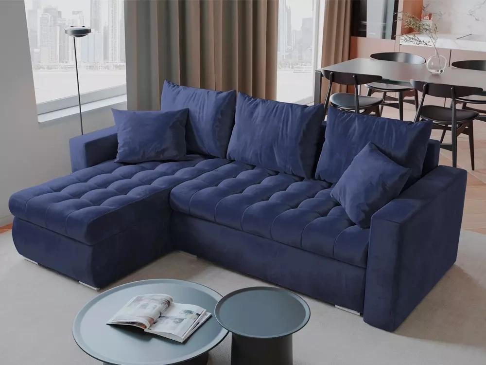 Narożnik granatowy welur funkcja spania LUIS